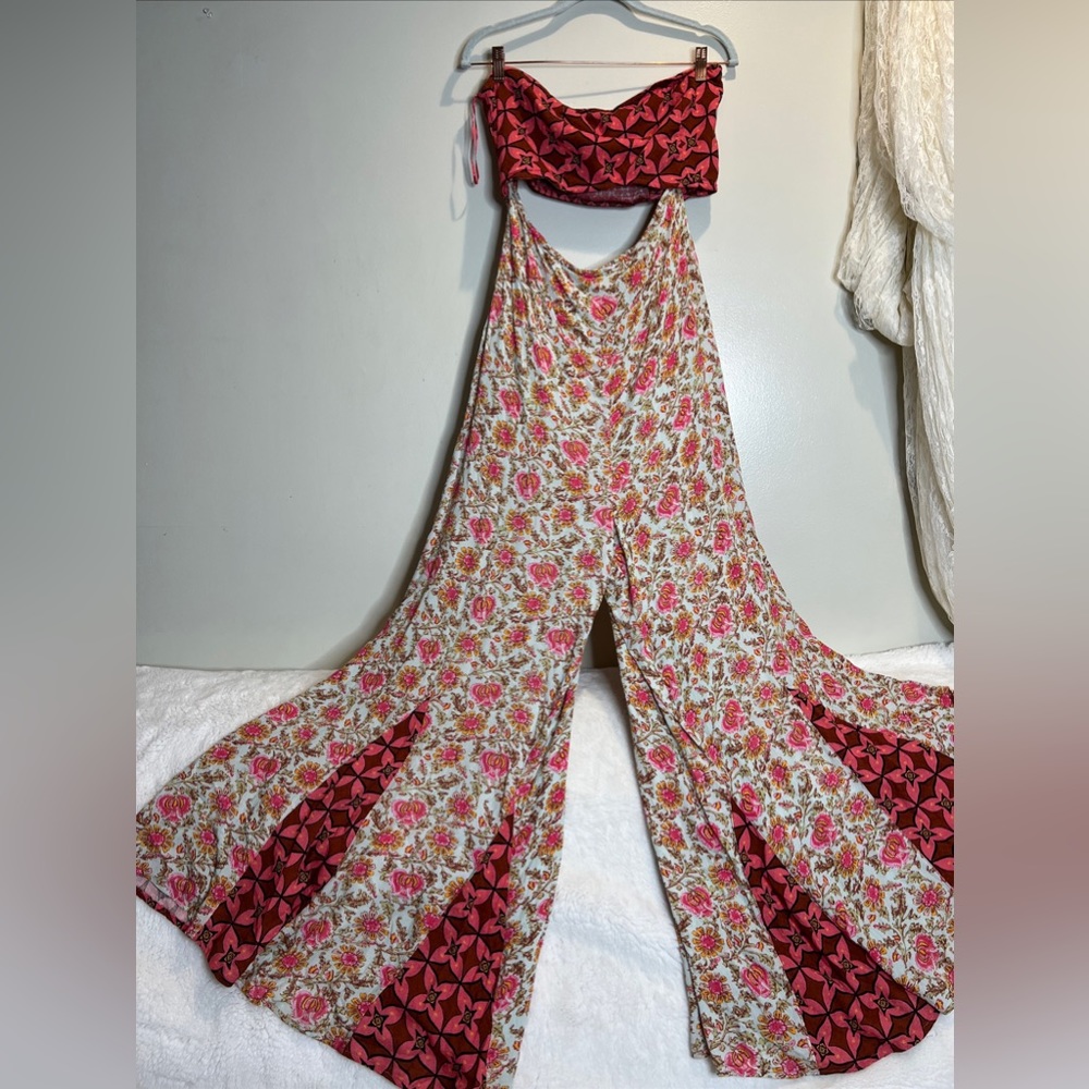 Free People Juliet Cutouts Strapless Wide Leg Jumpsuit M - Picture 3 of 7